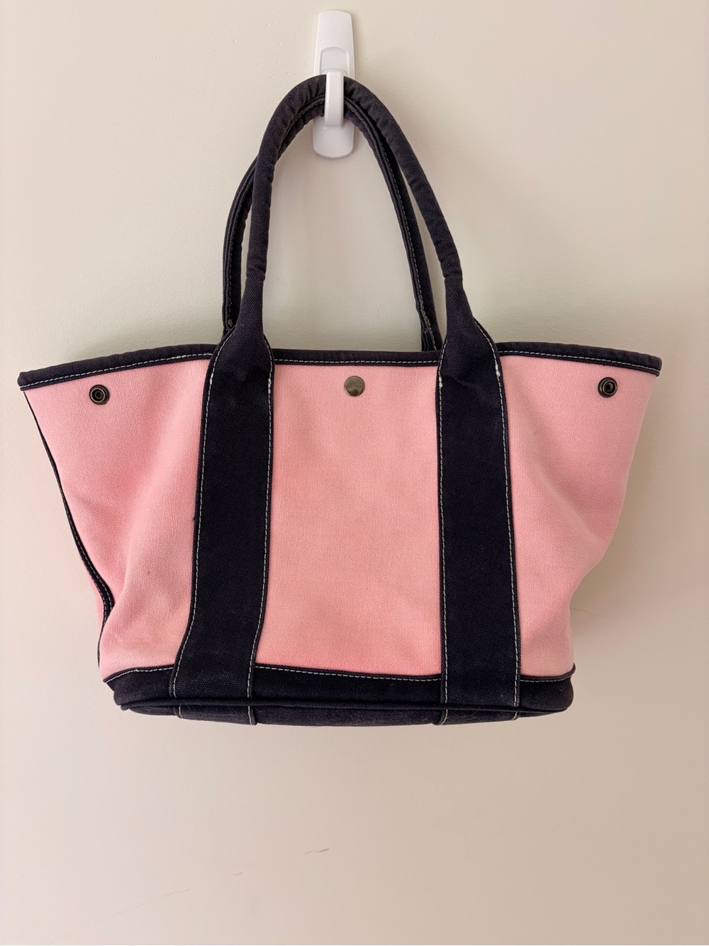 J. Crew Classic Pink Canvas Small Tote with Navy Trim